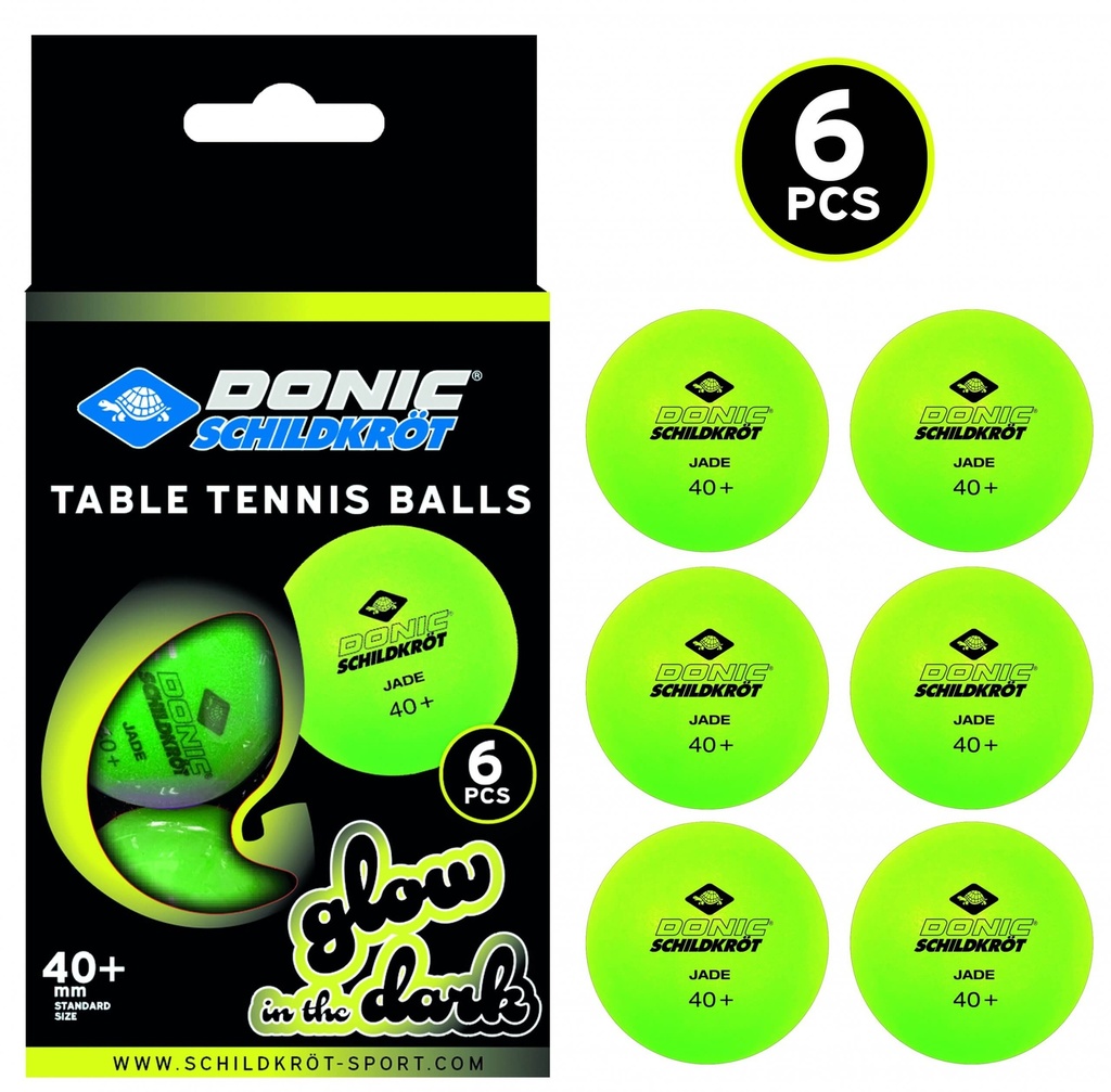 [MTS608507] Tischtennisball Donic Schildkröt Jade Poly 40+ Glow in the Dark leuchtend 6 Stk.