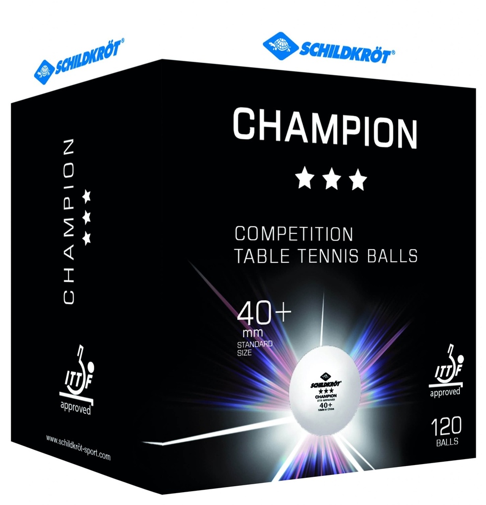 [MTS608542] Tischtennisball Schildkröt 3-Stern Champion ITTF, Poly 40+ Sparpaket 120 Stk.