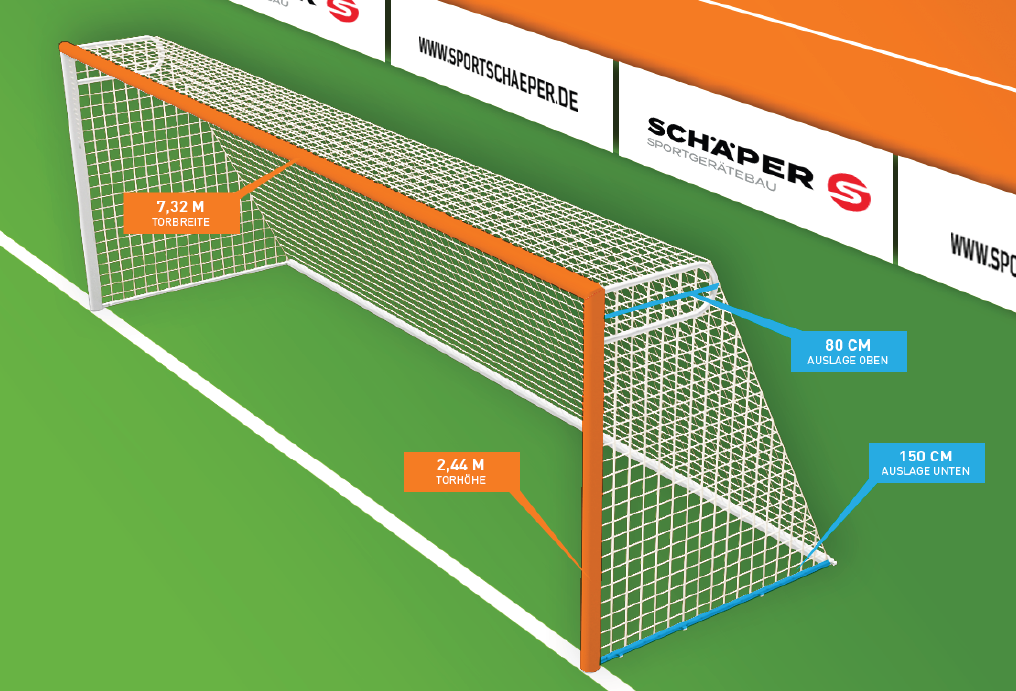 [SCH060W0212] Tornetz für Wettkampftore, Trainingstore 7,32x2,44m Schäper (oben 80 cm / unten 150 cm, weiß)