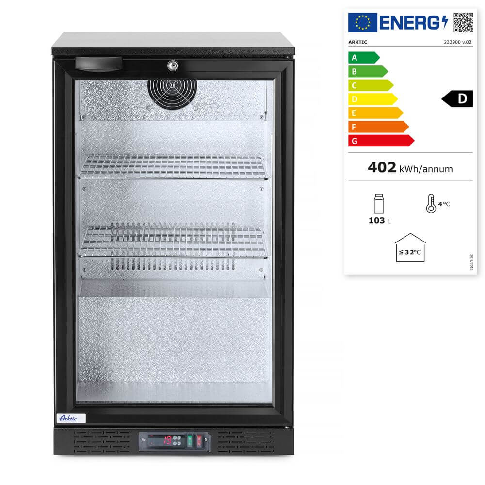 [HEN233900] Bar-Kühlschrank mit Glastür, Arktic, 103L, Schwarz, 220-240V/120W, 500x530x(H)865mm