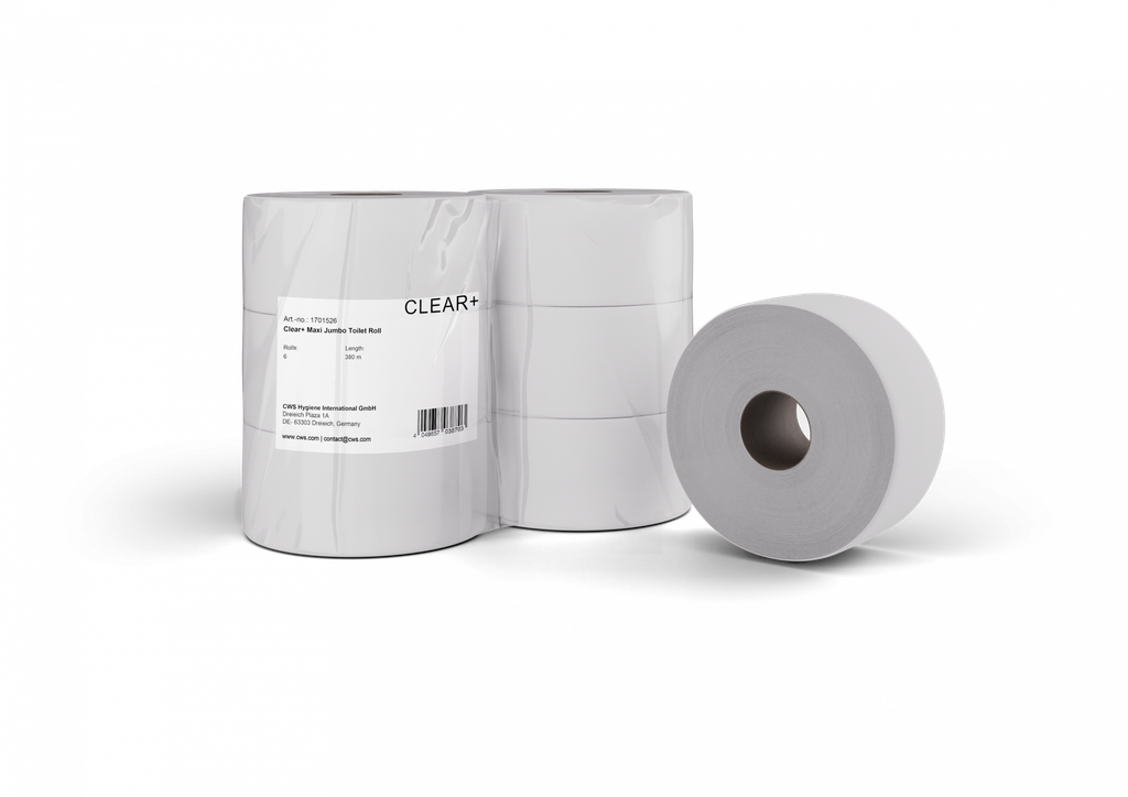 Clear+ Toilettenpapier Maxi Jumbo-Rollen, 2-lagig 380m