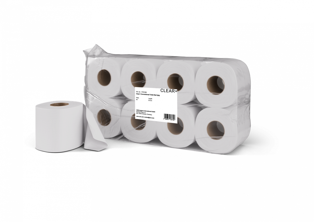 [CWS1701530] Clear+ Toilettenpapier Standard-Rollen, 3-lagig, 64 Rollen
