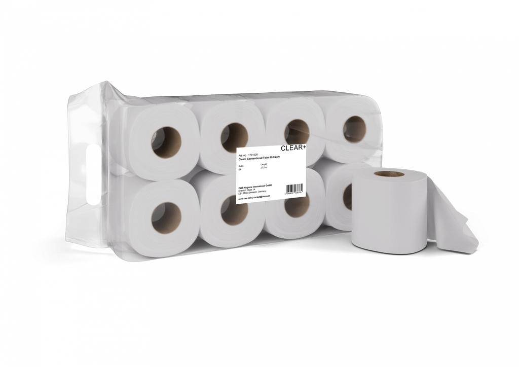 Clear+ Toilettenpapier Standard-Rollen, 2-lagig, 64 Rollen