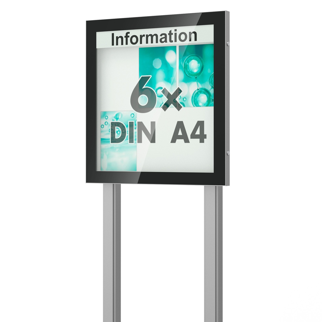 [STVA022.048.06.SZ-S+EB] Outdoor-Designschaukasten freistehend Visus 53 E, Ganzglasfront (zum Einbetonieren, 6xDIN A4)